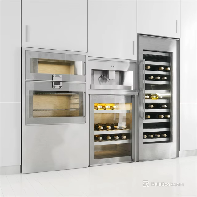 Modern Kitchen Interior With Built in Stainless Steel Wine Coolers And Appliances 3d model 