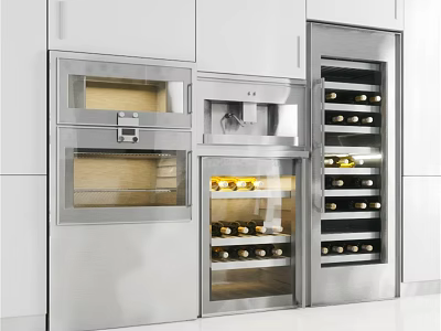 Modern Kitchen Interior With Built in Stainless Steel Wine Coolers And Appliances 3d model