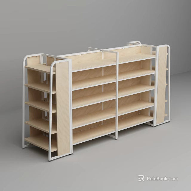 Convenience Store Retail Display With Wooden Multi Tier Shelf Units For Products 3d model 