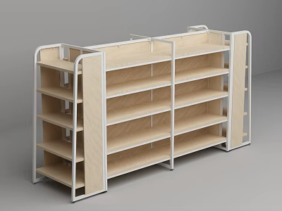 Convenience Store Retail Display With Wooden Multi Tier Shelf Units For Products 3d model