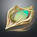Elegant Gold Leaf Design Pendant With Green Gemstone And Intricate Detailing