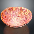 Orange Red Ceramic Decorative Bowl With Intricate Spiral And Geometric Patterns