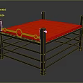 Durable Metal Frame Platform With Red Top Surface And Support Railings Design