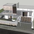 Modern Detached Villa Exterior With Glass Windows Greenery Garage And Trees