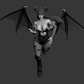 Mythical Female Character With Bat Wings And Horns In Dynamic Pose On Dark Background