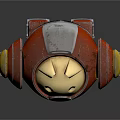 Red Mechanical Robot Character With Yellow Shoulders And Blue Feet Design