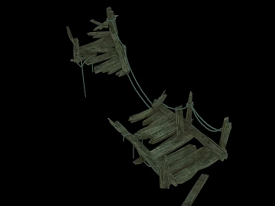 Rustic Broken Wooden Plank Structure With Weathered Ropes And Split Boards 3d model