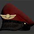 Red Stylish Hat With Golden Badge Black Brim And Decorative Wool Like Design