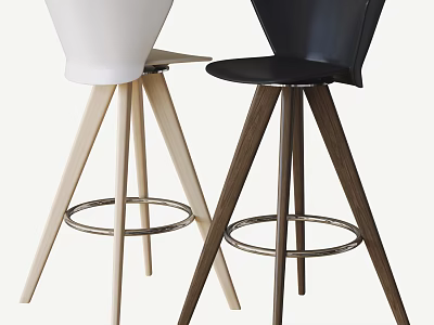 Modern Design White and Black Bar Stools with Wooden Legs and Metal Footrests 3d model