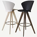 Modern Design White and Black Bar Stools with Wooden Legs and Metal Footrests