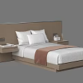 Modern Single Bed With Wooden Headboard White Bedding Brown Blanket And Side Tables