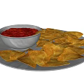 Crispy Tortilla Chips With Fresh Red Salsa In White Bowl On Plate