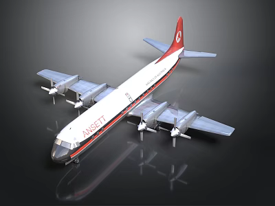 Detailed ANSETT Aerospace Model Featuring White Body Red Tail And Four Engines 3d model