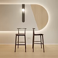 Two Modern Design Bar Stools In Interior With Curved Wall And Wooden Elements 3d model