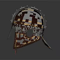 Knightly Armor Helmet With Silver Metal Body Golden Decorative Band And Red Lining