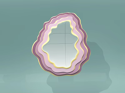 Irregular Shape Mirror Featuring Layered Pink Purple Yellow Frame Grid Lines on Light Green Background 3d model