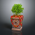 Decorative Planter With Green Plant Red Garland And Arch Design