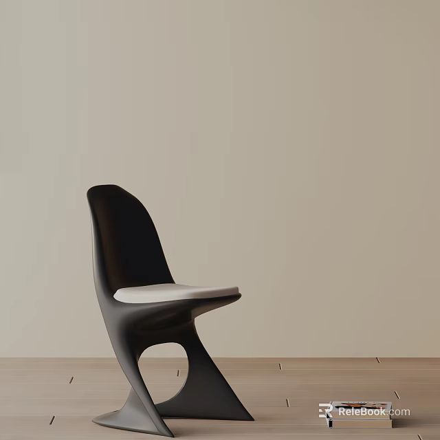 Modern Minimalist Dining Chair With Black Frame And Light Seat On Wooden Floor 3d model 