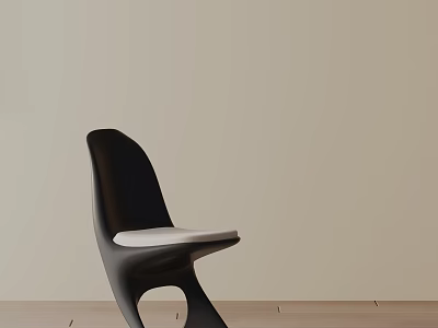 Modern Minimalist Dining Chair With Black Frame And Light Seat On Wooden Floor 3d model