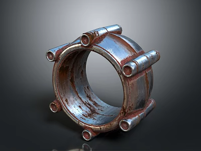 Vintage Rusted Metallic Circular Decorative Ornament Set With Protruding Elements For Home Decor 3d model
