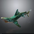 Turquoise Spotted Shark With Open Mouth On Dark Reflective Surface