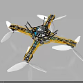 Professional Multi Rotor Drone With Yellow Black Frame White Propellers And Mechanical Components 3d model