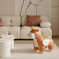 Living Room Scene With Beige Sofa Brown Pillow And Toy Unicorn With Wings
