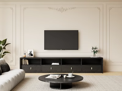 French TV Background Wall TV Cabinet TV Cabinet Combination Sofa Coffee Table Jewelry Ornaments 3d model