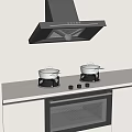 Modern Kitchen Appliances With Range Hood Cooktop And Pots On Countertop