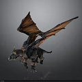Mythical Black Dragon 3D Model With Orange Wings Horned Saddle And Reins