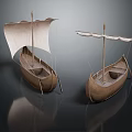 Two Small Traditional Wooden Water Vessels With Sails And Classic Design