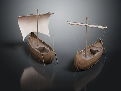 Two Small Traditional Wooden Water Vessels With Sails And Classic Design 3d model