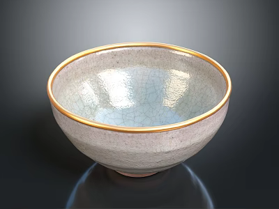Elegant White Bowl With Gold Rim And Crackle Texture For Home Living Use 3d model