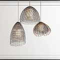 Modern Interior Decor With Three Metal Mesh Pendant Lights In Different Shapes 3d model