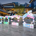 Shopping Mall Outdoor Window Display Decoration Featuring Colorful Coffee Theme Booth And Decorative Elements