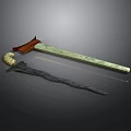 Ancient Decorative Swords With Wooden Handle Green Carved Blade And Black Curved Design