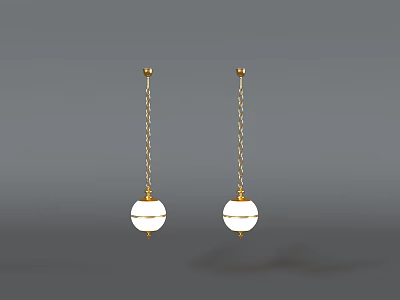 Two Modern Pendant Lights With Golden Chains And White Spherical Shades 3d model