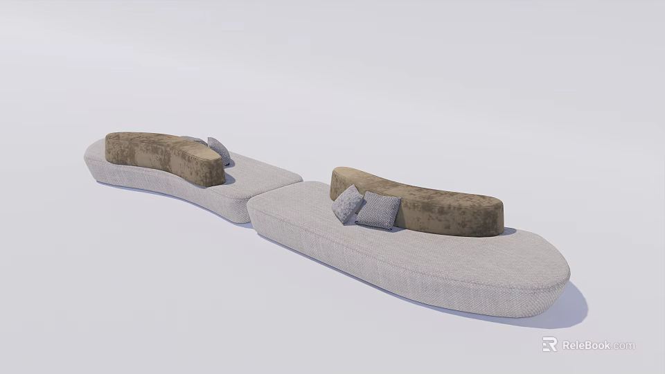 Modern Multi Seat Sofa With Curved Design Light Gray Frame And Brown Cushions 3d model