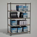 Practical Multi Tiered Storage Shelving Unit With Black Binders And Blue Boxes 3d model