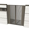 Modern Entrance Gate With Vertical Metal Slats And A1 Signage On Wooden Panel
