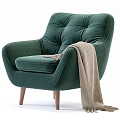Modern Green Accent Chair With Soft Fabric Wooden Legs And Cozy Throw Blanket