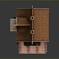 European Style Architecture With Red Tiled Roof Attic Window Arched Doorway And Red Awning