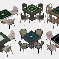 Various Entertainment Table Designs With Different Colored Tops And Matching Chairs 3d model