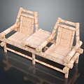 Two Bamboo Wicker Chairs With Wooden Frame For Outdoor Leisure Seating