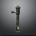 Classical Black And Yellow Fire Hydrant With Decorative Top And Ornamental Base