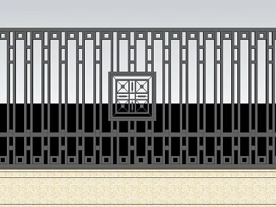 Building Exterior Wall With Traditional Grille And Square Decorative Window In Black And White Design 3d model