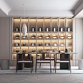 Modern Tea Room Interior Design With Display Shelves And Tea Sets 3d model