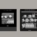 Modern Black Kitchen Dishwashers With Plates Cups And Interior View