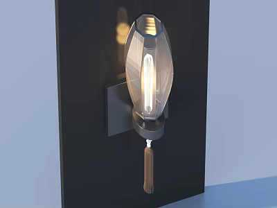 Vintage Wall Sconce with Transparent Glass Shade and Wooden Switch Emitting Warm Light 3d model