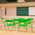 Classroom Furniture With Green Chairs Light Colored Desks And Metal Frames In Classroom Setting